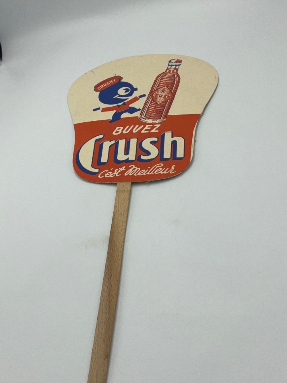 Rare 1930s Orange Crush Soda Paper Fan French Crushy Mascot Sofoga Ad Vintage